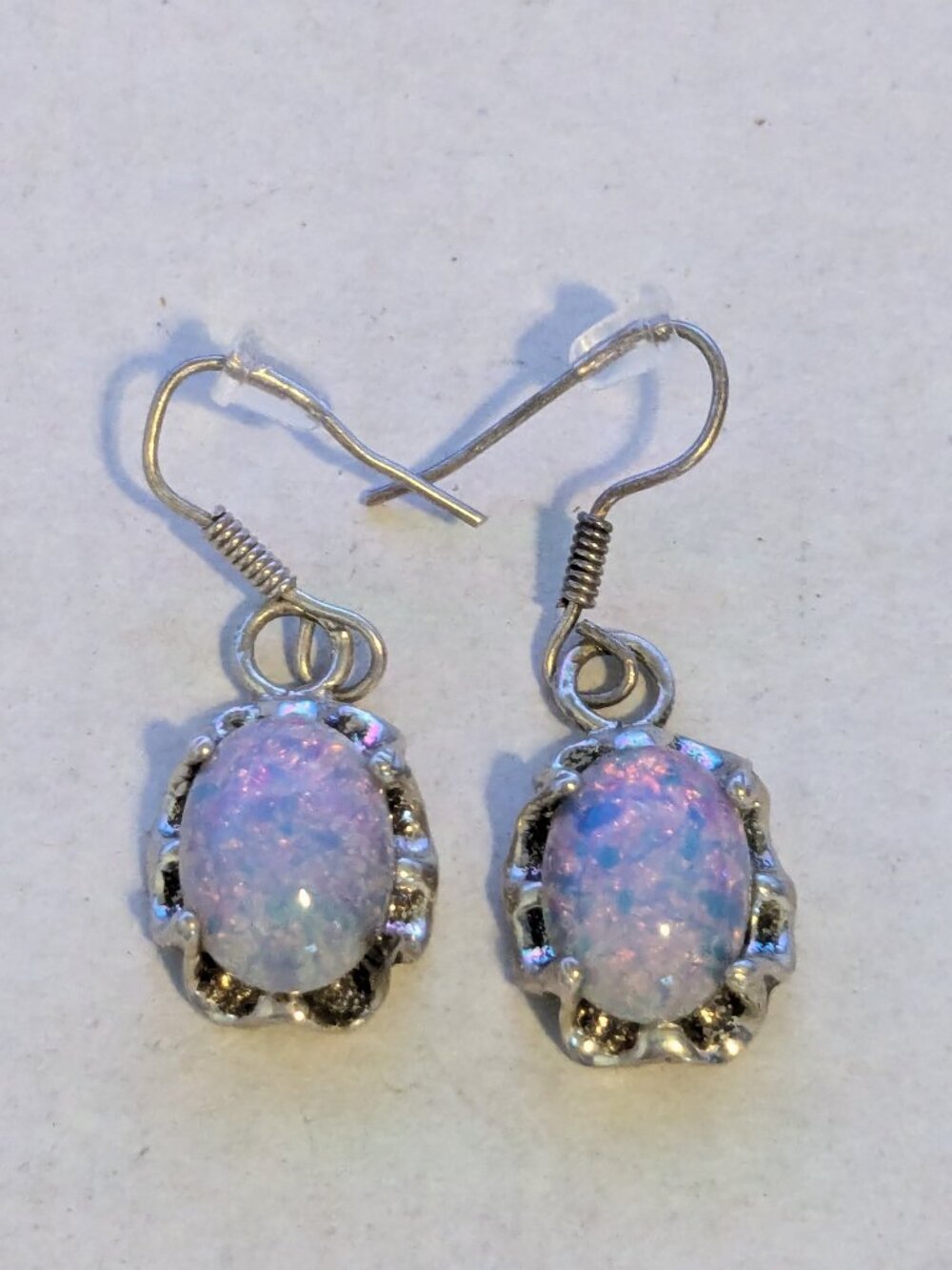 Faux Opal Silver Tone Dangle Drop Pierced Earrings